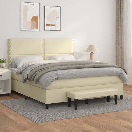 vidaXL Boxspringbett mit Matratze Creme 160x200 cm Kunstleder