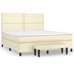 vidaXL Boxspringbett mit Matratze Creme 160x200 cm Kunstleder