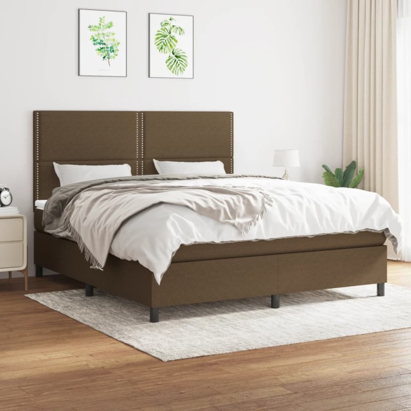 vidaXL Boxspringbett mit Matratze Dunkelbraun 180x200 cm Stoff vidaXL Boxspringbett mit Matratze Dunkelbraun 180x200 cm Stoff