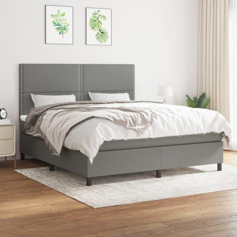 vidaXL Boxspringbett mit Matratze Dunkelgrau 180x200 cm Stoff vidaXL Boxspringbett mit Matratze Dunkelgrau 180x200 cm Stoff