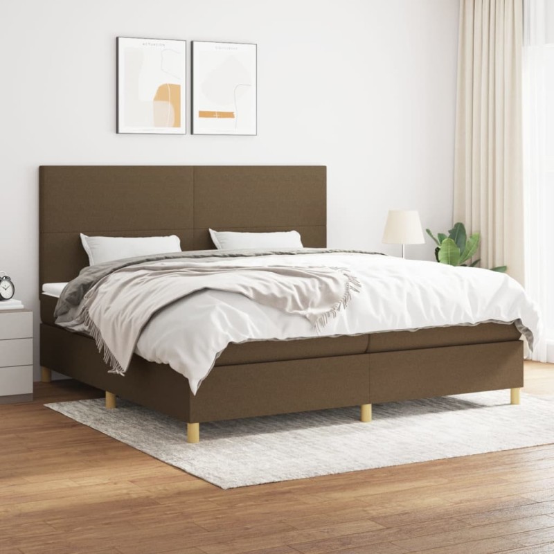 vidaXL Boxspringbett mit Matratze Dunkelbraun 200x200 cm Stoff vidaXL Boxspringbett mit Matratze Dunkelbraun 200x200 cm Stoff