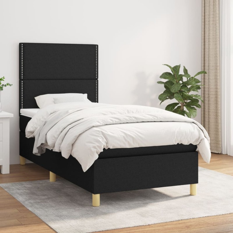 vidaXL Boxspringbett mit Matratze Schwarz 90x190 cm Stoff vidaXL Boxspringbett mit Matratze Schwarz 90x190 cm Stoff