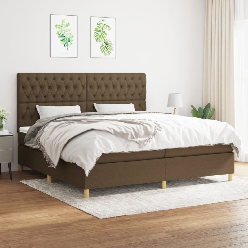 vidaXL Boxspringbett mit Matratze Dunkelbraun 200x200 cm Stoff vidaXL Boxspringbett mit Matratze Dunkelbraun 200x200 cm Stoff