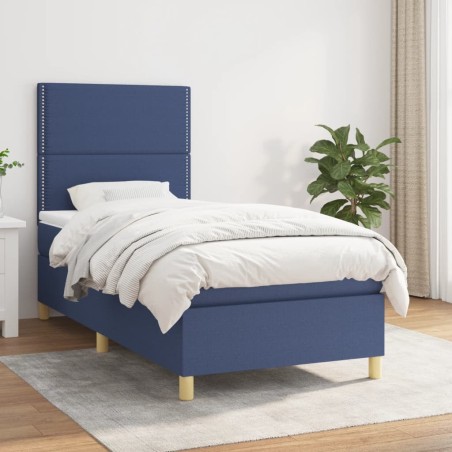 vidaXL Boxspringbett mit Matratze Blau 90x200 cm Stoff