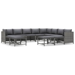 12-tlg. Garten-Lounge-Set mit Kissen Poly Rattan Grau