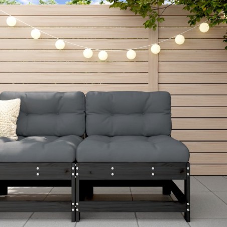 vidaXL Garten-Mittelsofa Schwarz Massivholz Kiefer