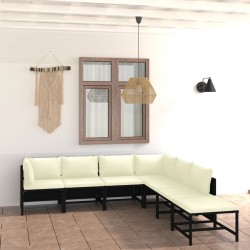 vidaXL 7-tlg. Garten-Lounge-Set mit Kissen Poly Rattan Schwarz
