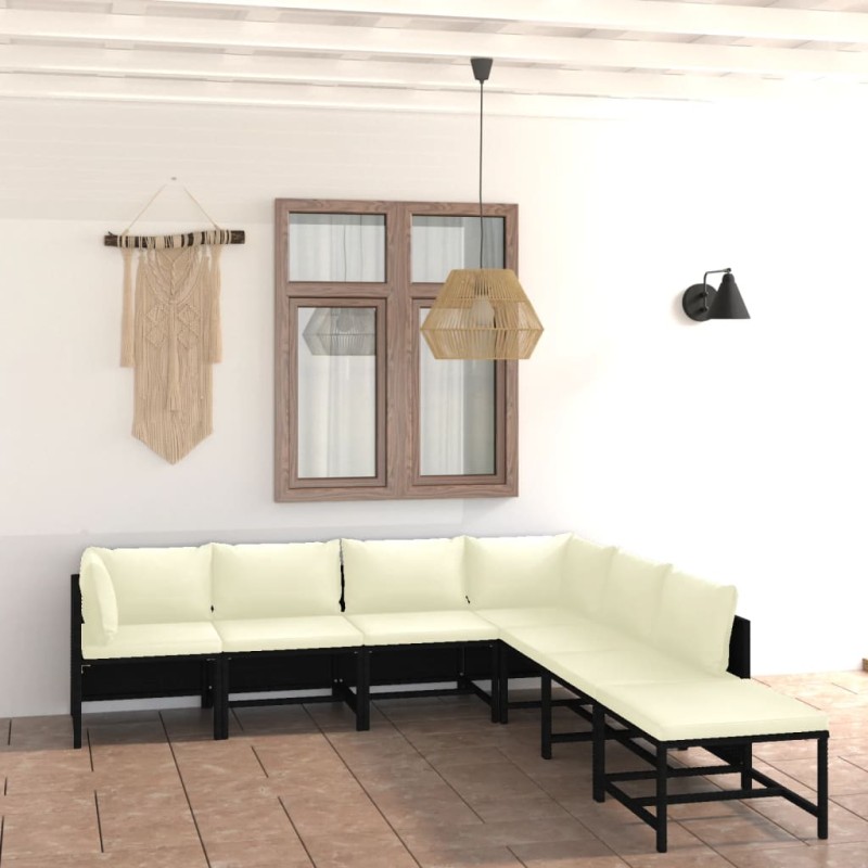 vidaXL 7-tlg. Garten-Lounge-Set mit Kissen Poly Rattan Schwarz vidaXL 7-tlg. Garten-Lounge-Set mit Kissen Poly Rattan Schwarz
