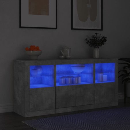 vidaXL Sideboard mit LED-Leuchten Betongrau 142,5x37x67 cm