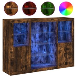 vidaXL Sideboards mit LED-Leuchten 3 Stk. Räuchereiche Holzwerkstoff