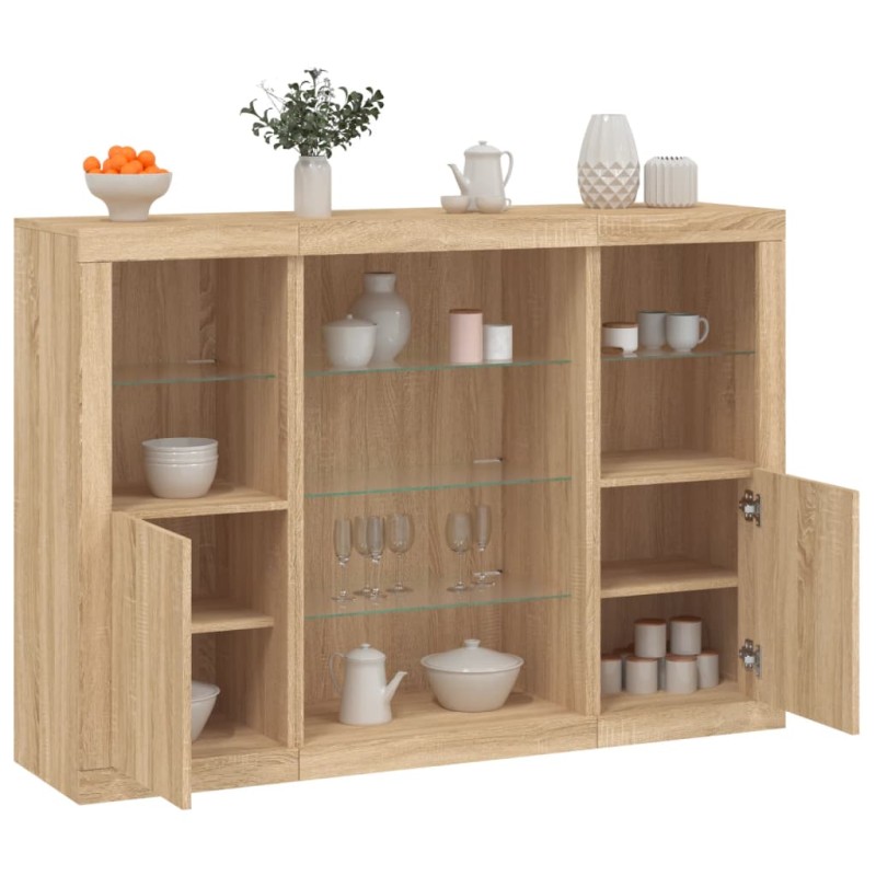 vidaXL Sideboards mit LED-Leuchten 3 Stk. Sonoma-Eiche Holzwerkstoff vidaXL Sideboards mit LED-Leuchten 3 Stk. Sonoma-Eiche Holzwerkstoff