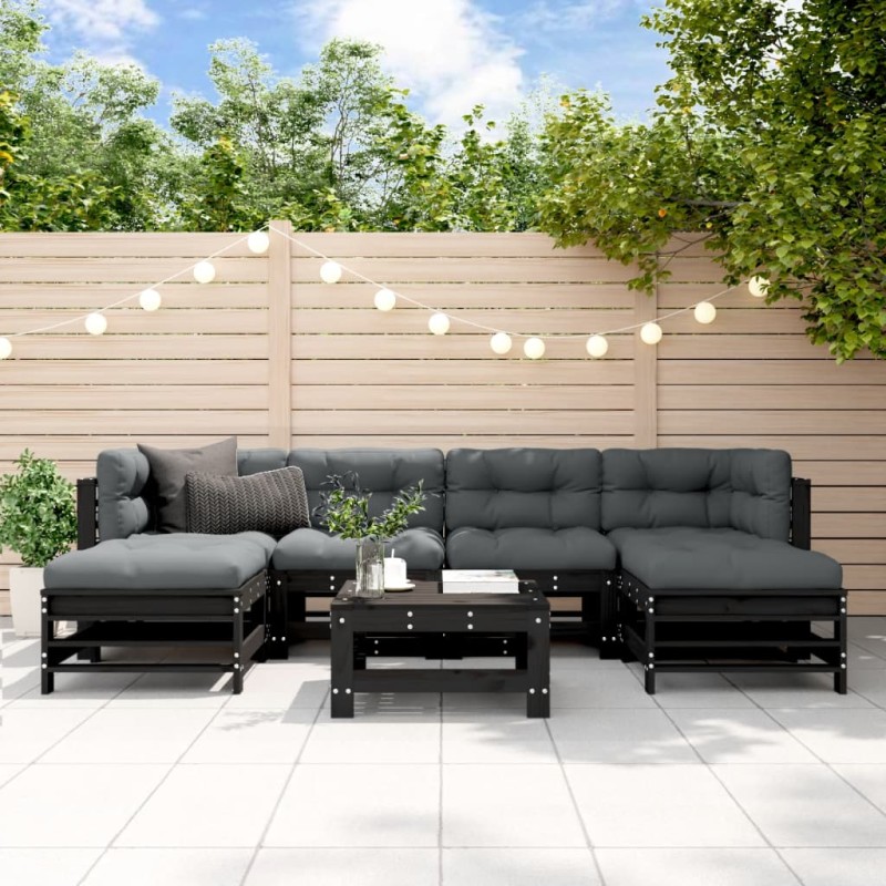 vidaXL 7-tlg. Garten-Lounge-Set Schwarz Massivholz Kiefer vidaXL 7-tlg. Garten-Lounge-Set Schwarz Massivholz Kiefer
