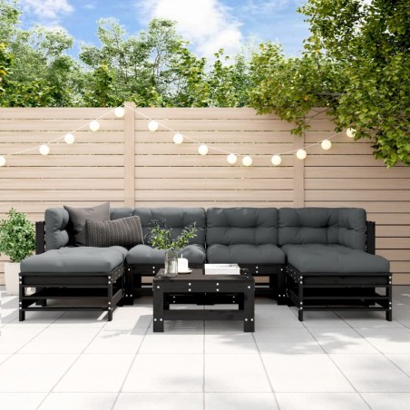 vidaXL 7-tlg. Garten-Lounge-Set Schwarz Massivholz Kiefer