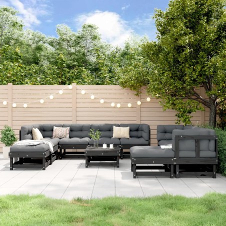 vidaXL 11-tlg. Garten-Lounge-Set Schwarz Massivholz Kiefer