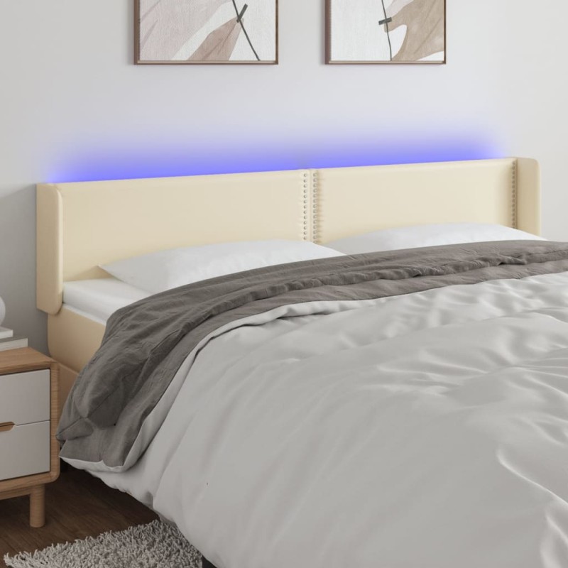 vidaXL LED Kopfteil Creme 163x16x78/88 cm Kunstleder