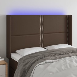 vidaXL LED Kopfteil Braun 147x16x118/128 cm Kunstleder
