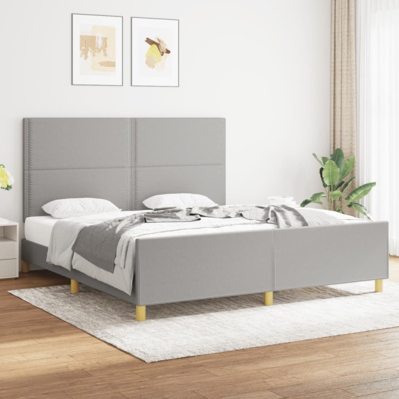 vidaXL Bettgestell mit Kopfteil Hellgrau 180x200 cm Stoff vidaXL Bettgestell mit Kopfteil Hellgrau 180x200 cm Stoff