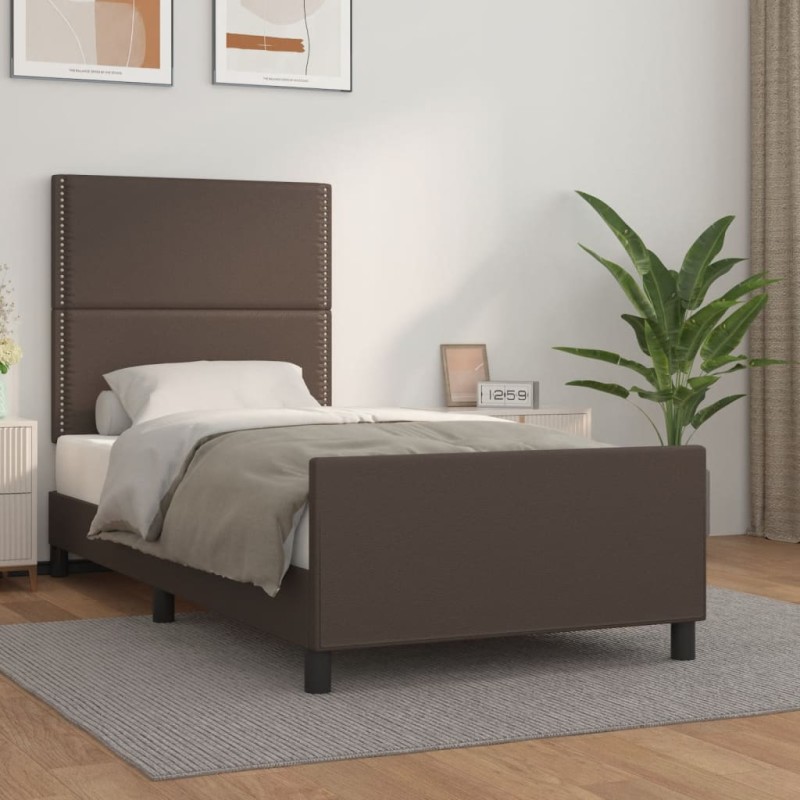 vidaXL Bettgestell mit Kopfteil Braun 90x190 cm Kunstleder vidaXL Bettgestell mit Kopfteil Braun 90x190 cm Kunstleder