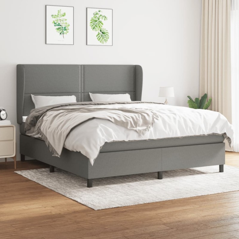 vidaXL Boxspringbett mit Matratze Dunkelgrau 160x200 cm Stoff vidaXL Boxspringbett mit Matratze Dunkelgrau 160x200 cm Stoff