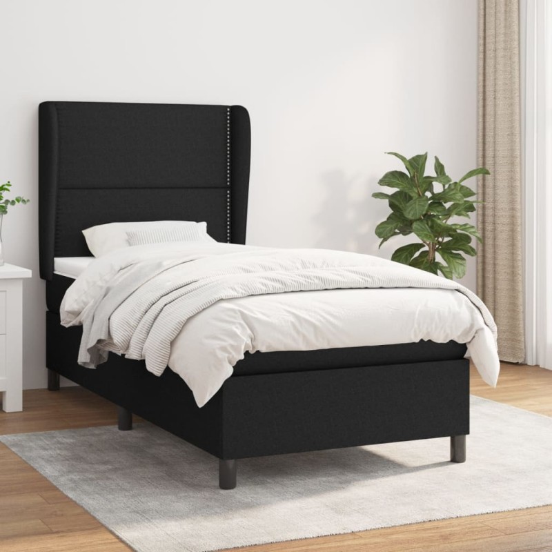 vidaXL Boxspringbett mit Matratze Schwarz 100x200 cm Stoff vidaXL Boxspringbett mit Matratze Schwarz 100x200 cm Stoff