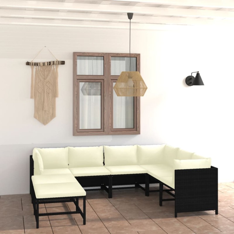 8-tlg. Garten-Lounge-Set mit Kissen Poly Rattan Schwarz 8-tlg. Garten-Lounge-Set mit Kissen Poly Rattan Schwarz