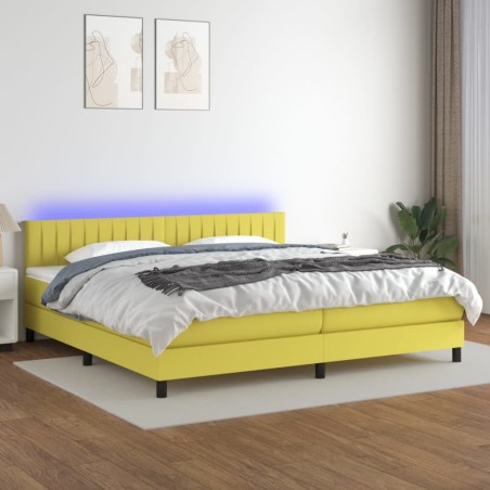 vidaXL Boxspringbett mit Matratze & LED Grün 200x200 cm Stoff