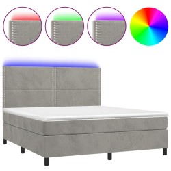 vidaXL Boxspringbett mit Matratze & LED Hellgrau 160x200 cm Samt