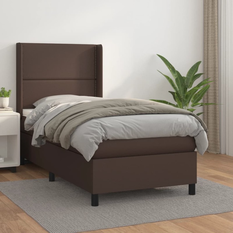 vidaXL Boxspringbett mit Matratze Braun 90x200 cm Kunstleder vidaXL Boxspringbett mit Matratze Braun 90x200 cm Kunstleder