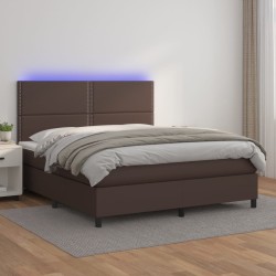 vidaXL Boxspringbett mit Matratze & LED Braun 180x200 cm Kunstleder