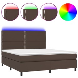 vidaXL Boxspringbett mit Matratze & LED Braun 180x200 cm Kunstleder