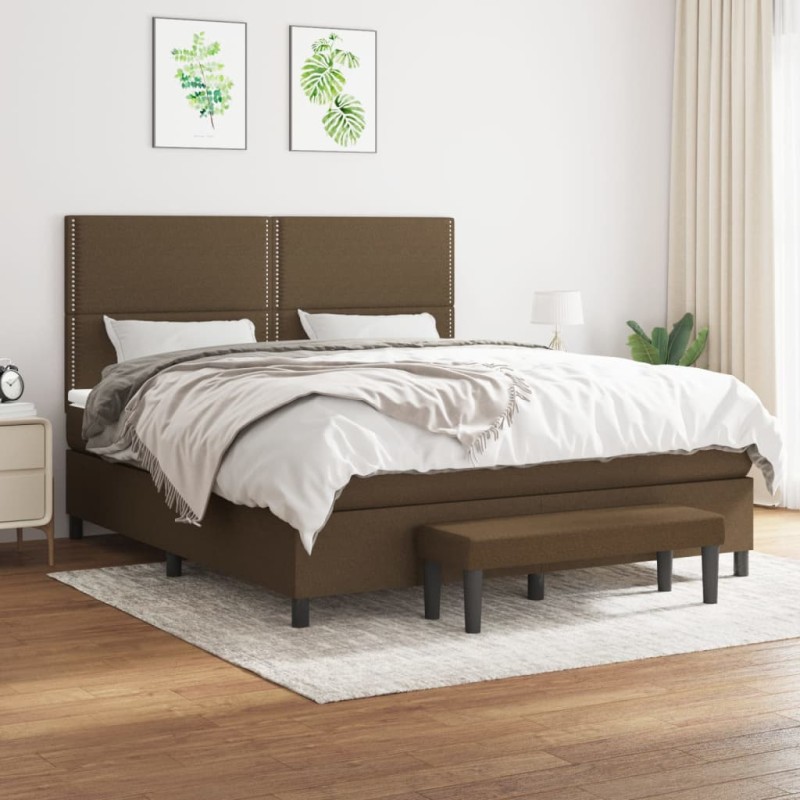 vidaXL Boxspringbett mit Matratze Dunkelbraun 180x200 cm Stoff vidaXL Boxspringbett mit Matratze Dunkelbraun 180x200 cm Stoff