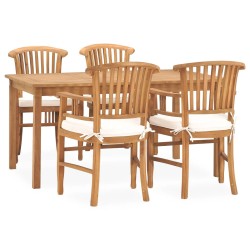 5-tlg. Garten-Essgruppe mit Kissen Massivholz Teak