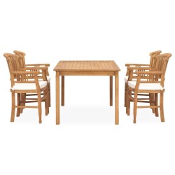 5-tlg. Garten-Essgruppe mit Kissen Massivholz Teak