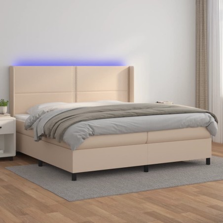 vidaXL Boxspringbett mit Matratze & LED Cappuccino-Braun 200x200cm