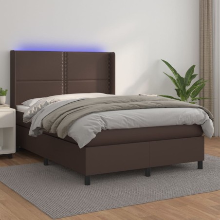 vidaXL Boxspringbett mit Matratze & LED Braun 140x190 cm Kunstleder