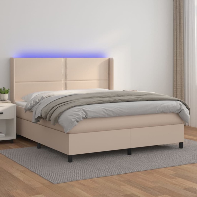vidaXL Boxspringbett mit Matratze & LED Cappuccino-Braun 160x200cm vidaXL Boxspringbett mit Matratze & LED Cappuccino-Braun 160x200cm