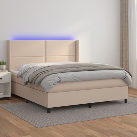 vidaXL Boxspringbett mit Matratze & LED Cappuccino-Braun 160x200cm