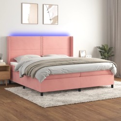 vidaXL Boxspringbett mit Matratze & LED Rosa 200x200 cm Samt