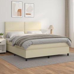 vidaXL Boxspringbett mit Matratze Creme 160x200 cm Kunstleder