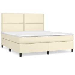 vidaXL Boxspringbett mit Matratze Creme 160x200 cm Kunstleder
