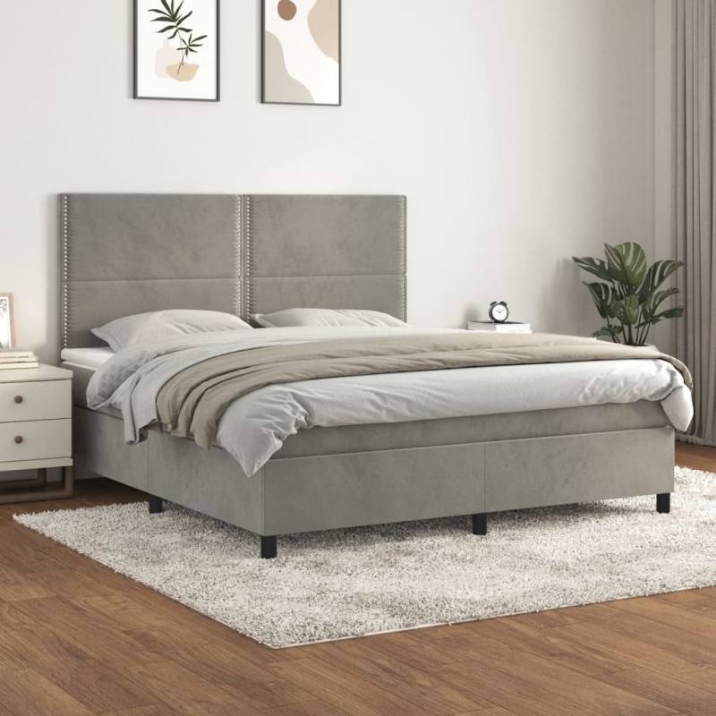 vidaXL Boxspringbett mit Matratze Hellgrau 160x200 cm Samt vidaXL Boxspringbett mit Matratze Hellgrau 160x200 cm Samt