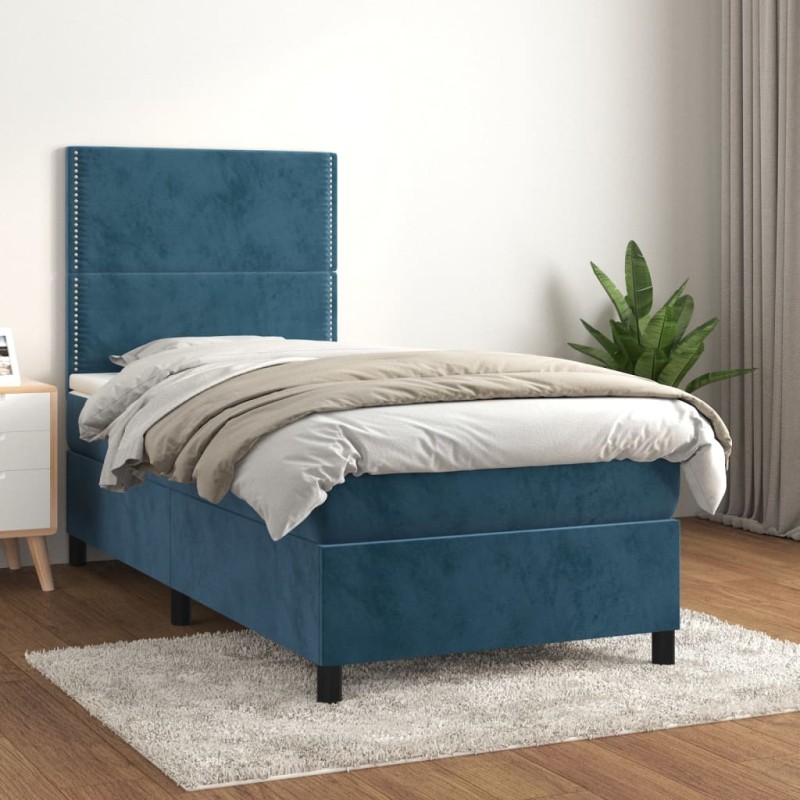 vidaXL Boxspringbett mit Matratze Dunkelblau 80x200 cm Samt vidaXL Boxspringbett mit Matratze Dunkelblau 80x200 cm Samt