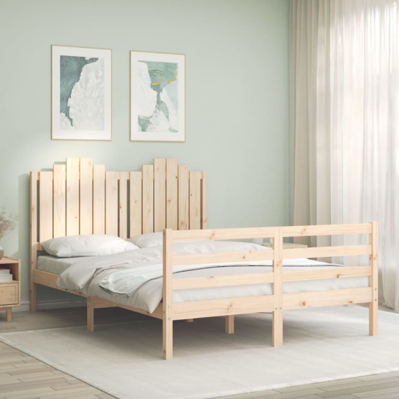 vidaXL Massivholzbett mit Kopfteil 140x190 cm vidaXL Massivholzbett mit Kopfteil 140x190 cm