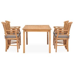 5-tlg. Garten-Essgruppe mit Kissen Massivholz Teak