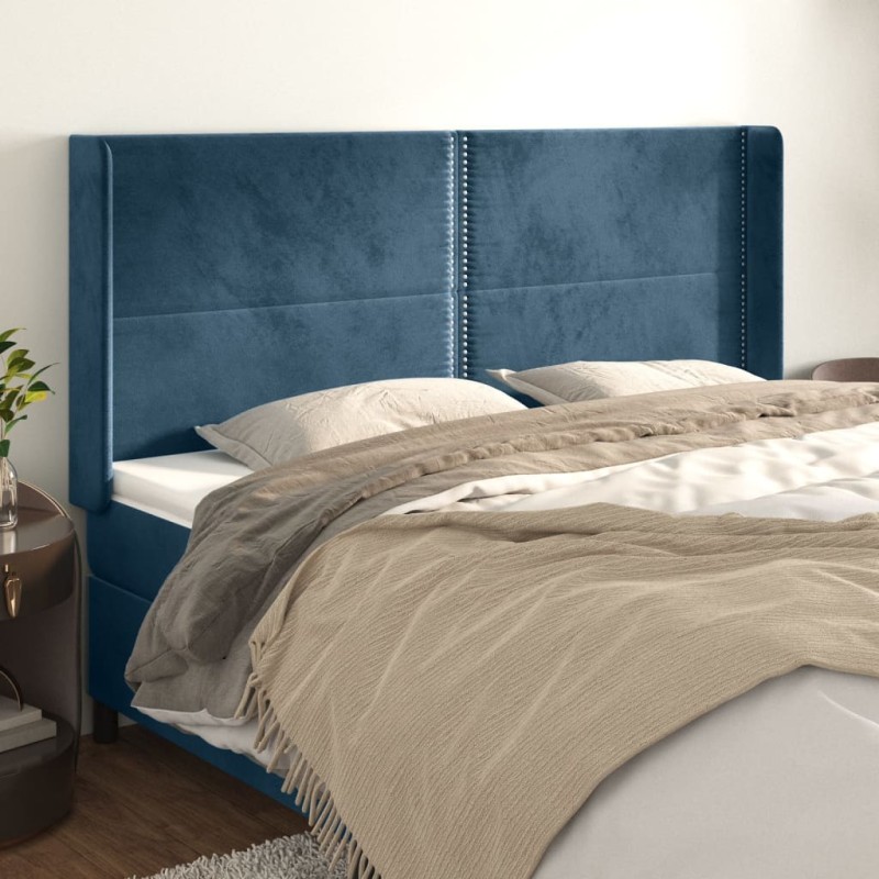vidaXL Kopfteil mit Ohren Dunkelblau 163x16x118/128 cm Samt vidaXL Kopfteil mit Ohren Dunkelblau 163x16x118/128 cm Samt
