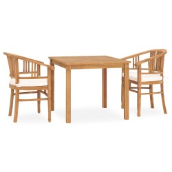 vidaXL 3-tlg. Garten-Essgruppe mit Auflagen Teak Massivholz 