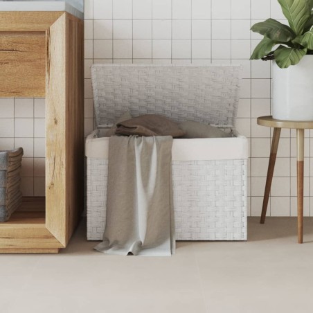 vidaXL Wäschekorb mit Deckel Weiß 55,5x35x34 cm Poly Rattan