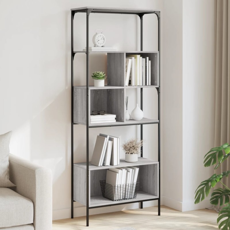 vidaXL Bücherregal 5 Böden Grau Sonoma 76x33x188,5 cm Holzwerkstoff vidaXL Bücherregal 5 Böden Grau Sonoma 76x33x188,5 cm Holzwerkstoff