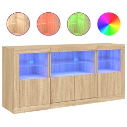vidaXL Sideboard mit LED-Leuchten Sonoma-Eiche 142,5x37x67 cm