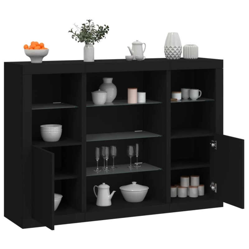 vidaXL Sideboards mit LED-Leuchten 3 Stk. Schwarz Holzwerkstoff vidaXL Sideboards mit LED-Leuchten 3 Stk. Schwarz Holzwerkstoff
